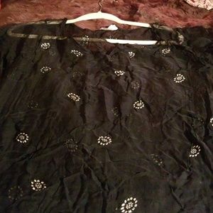Sheer black coverup with silver decorative prints
